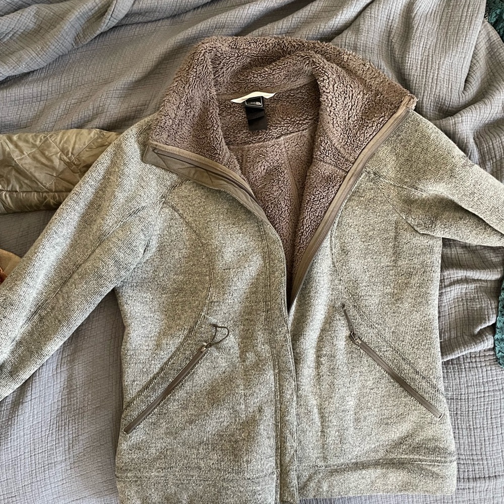 Gray Fleece-Lined North Face Jacket